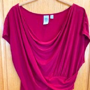 Marc Bouwer Burgundy Drape Neckline Short Batwing Sleeve Blouse Top Sz: XL